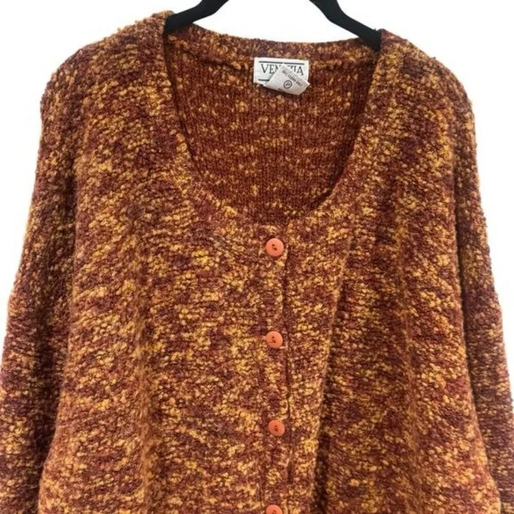 Venezia Vitale‎ Rust Orange Knit Button up Wool Blend Cardigan Cozy Cabincore 3X